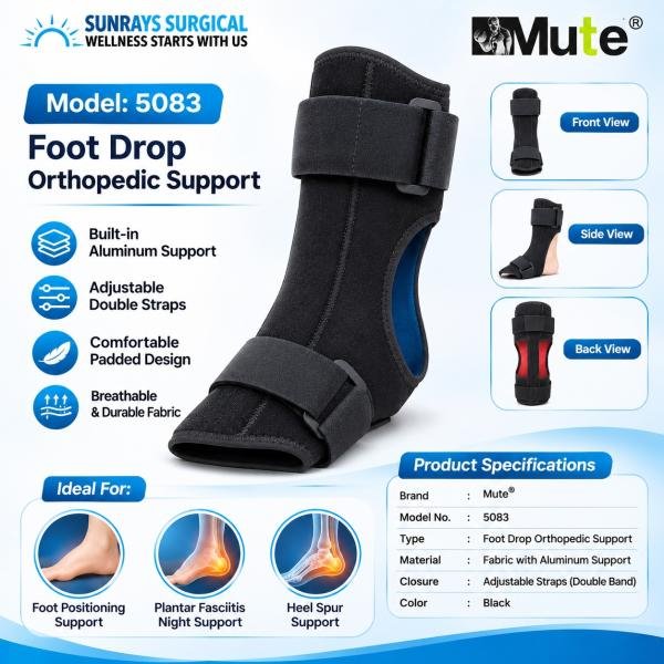 Foot Drop Orthopedic Support – Adjustable Ankle Night Splint with Aluminum Support