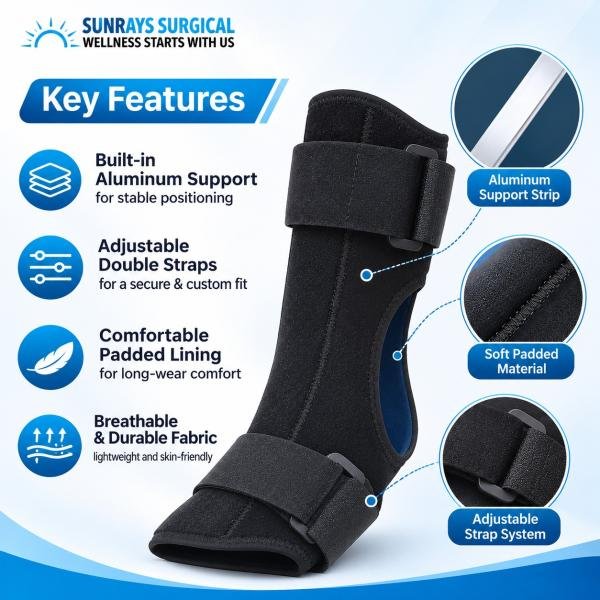 Foot Drop Orthopedic Support – Adjustable Ankle Night Splint with Aluminum Support
